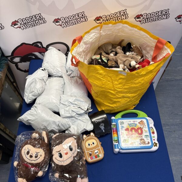 Labubu style plush toys and Ty Beanie Babies in a large bag.