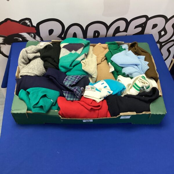 Ladies golfing clothing lot with polo shirts and sweaters.