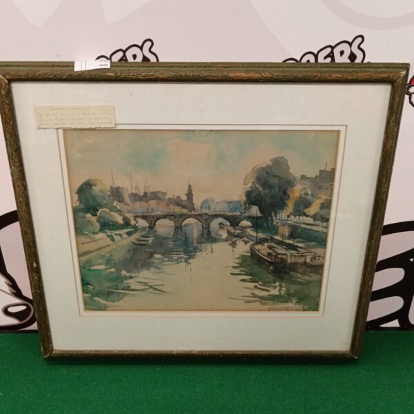Vintage watercolour painting of Le Pont Neuf in Paris.