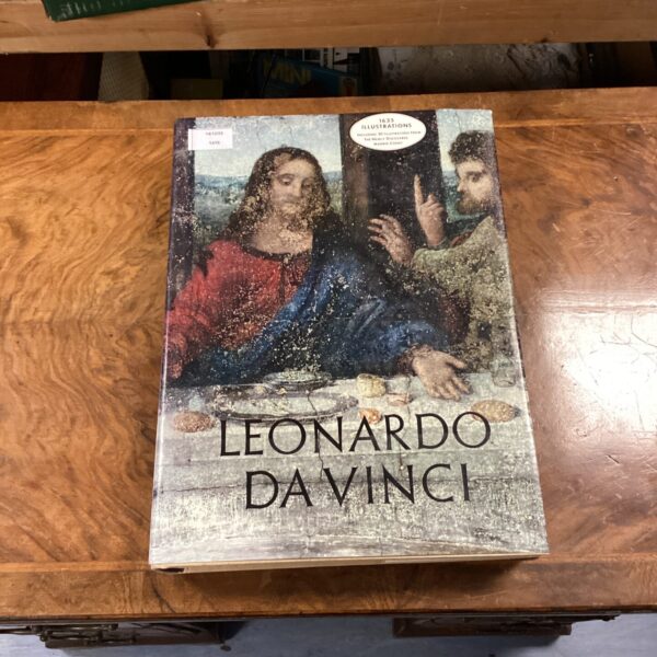Vintage Leonardo da Vinci art book cover illustration.