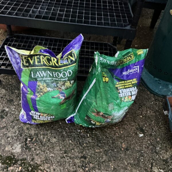 Two bags of Levingtons lawn feed for spring and summer lawn care.