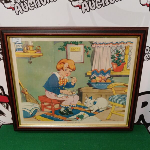 Vintage Little Jack Horner print by Dorothy Muriel Wheeler, colourful illustration.