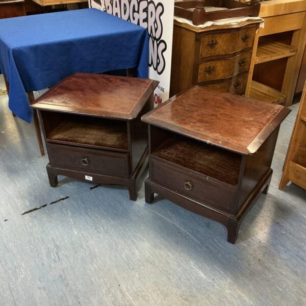 Pair of antique mahogany bedside cabinets with drawer and cupboard.