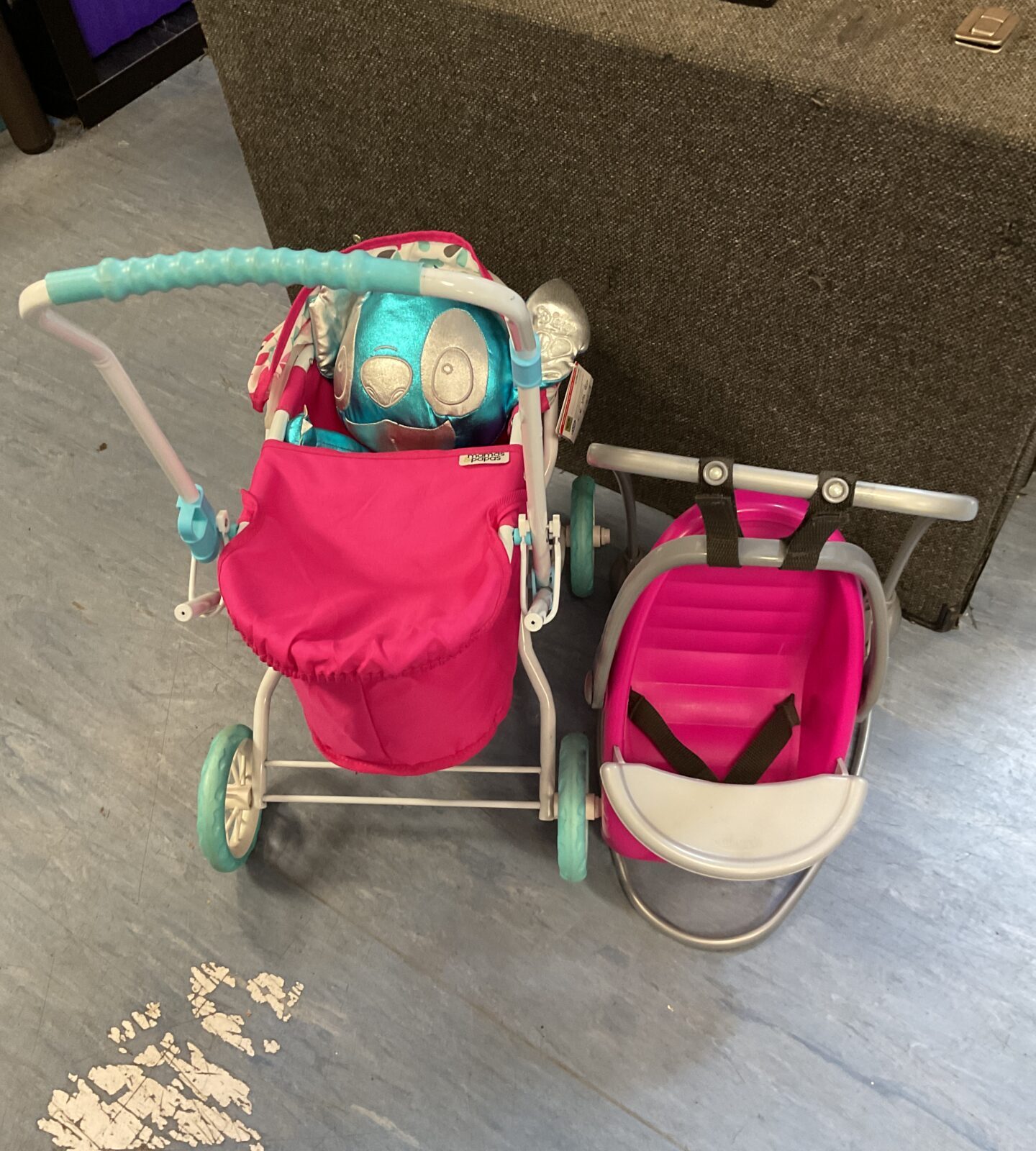 childs-mamas-papas-dolls-pram-with-baby-rocker-chair-badgers-auctions