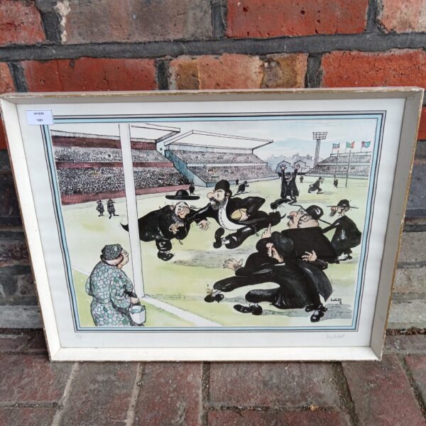 Humorous Martin Holt print of a Rabis football match.