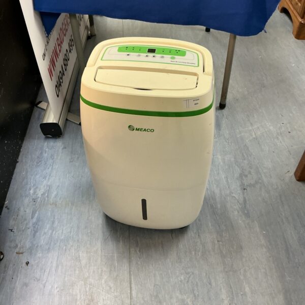 White Meaco 20L dehumidifier for removing moisture from the air.