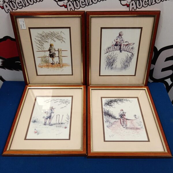 Set of four framed Michael Cooper prints depicting boys playing.