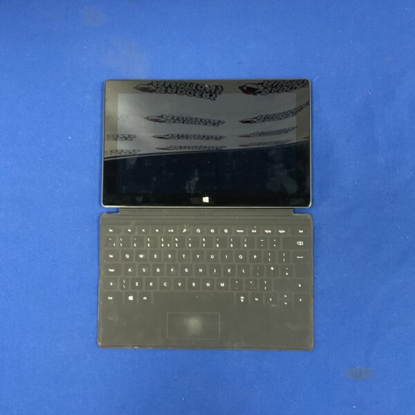 Front view of a Microsoft Surface tablet with a touchscreen display.