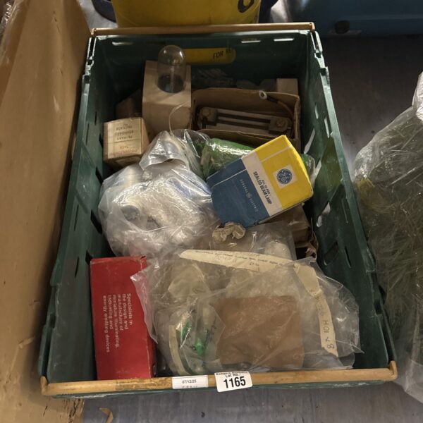 Tray of vintage military electronic components, new old stock.