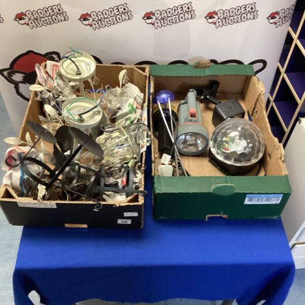 Mixed lighting lot with ceiling lights and a telescopic lamp.