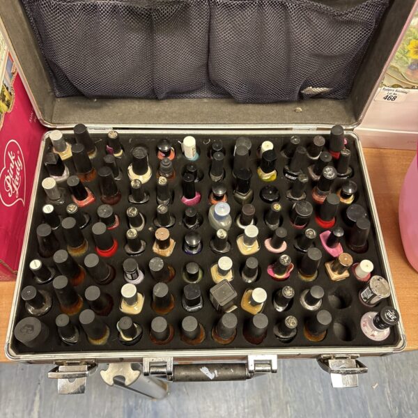 Assorted nail polish collection with colourful bottles and Bluesky brand.