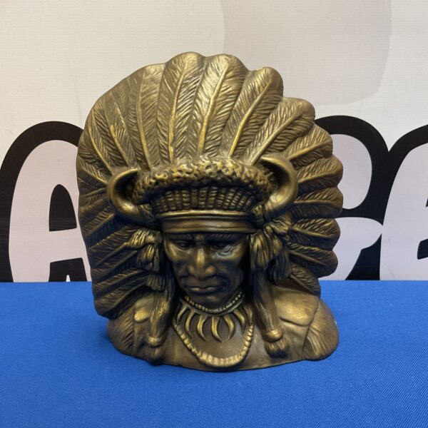 Detailed vintage plaster bust of a Native American chief.