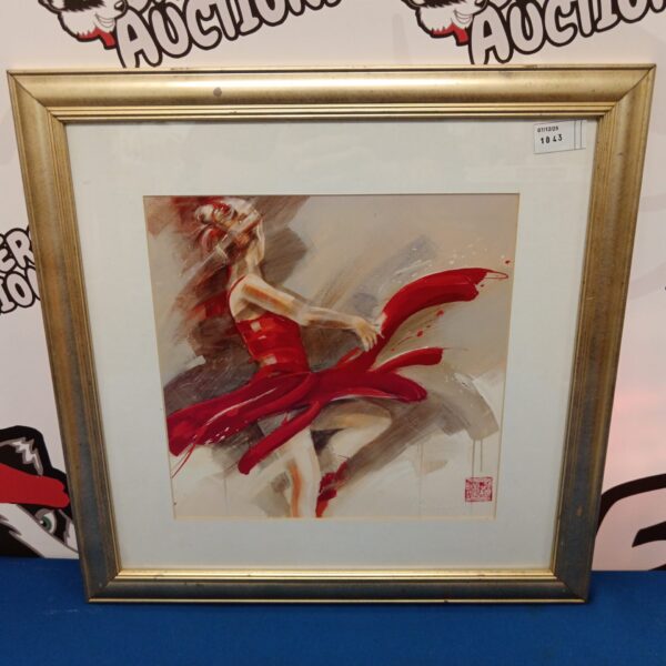 Signed oil painting of a dancer in a red dress.