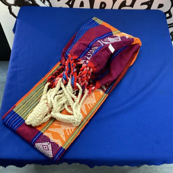 Colorful Peruvian handmade hammock with woven patterns.
