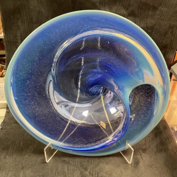Stunning blue Phil Vicary art glass bowl with sculptural form.