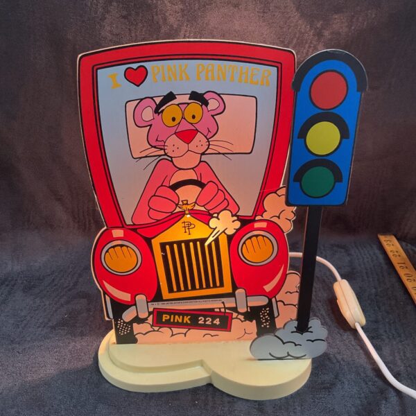 Vintage 1986 Pink Panther lamp with traffic light.