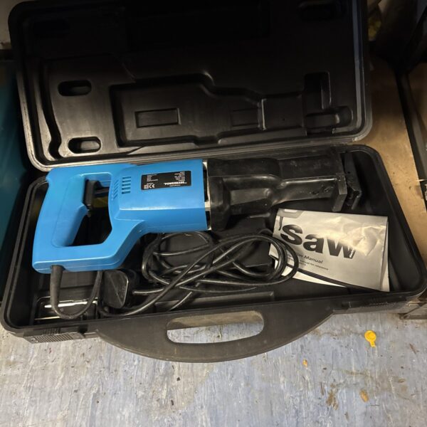 Powerbase reciprocating saw in carrying case, corded electric tool.