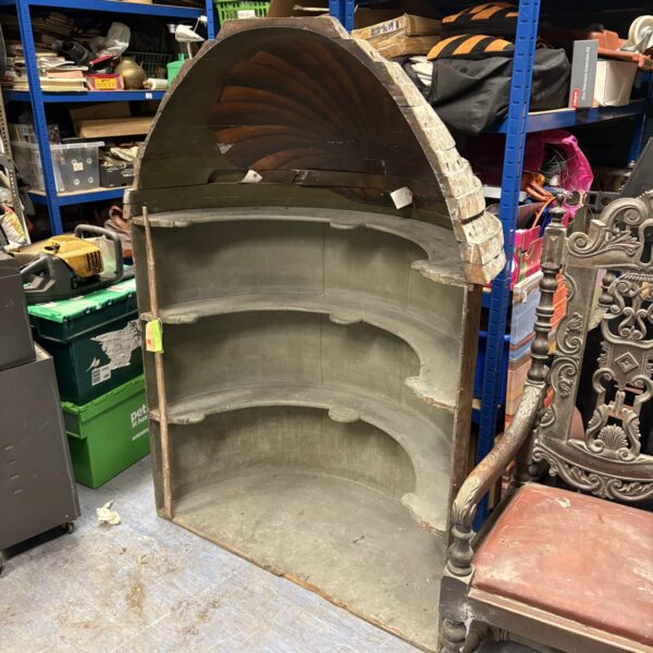 Antique Queen Anne alcove cupboard in weathered pine.