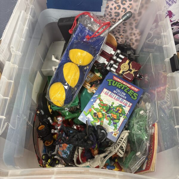 Vintage toy lot featuring Teenage Mutant Ninja Turtles and Power Rangers figures.