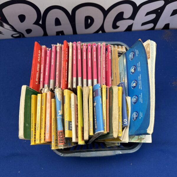 Vintage road map collection including Ordnance Survey British and French maps.