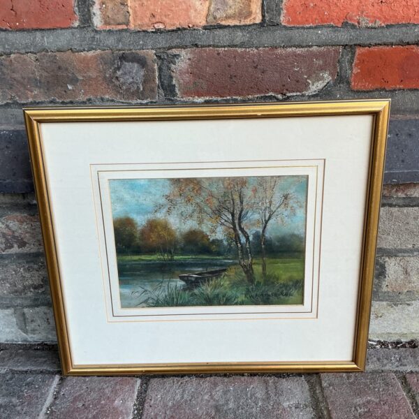 Robert Rouse pastel painting of a tranquil river scene, "Marlow Backwater".
