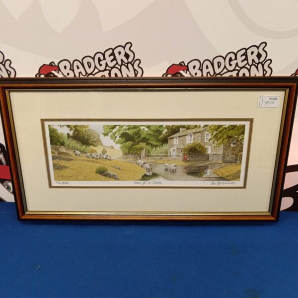 Signed Ron Ablewhitt sheep print depicting a countryside scene.