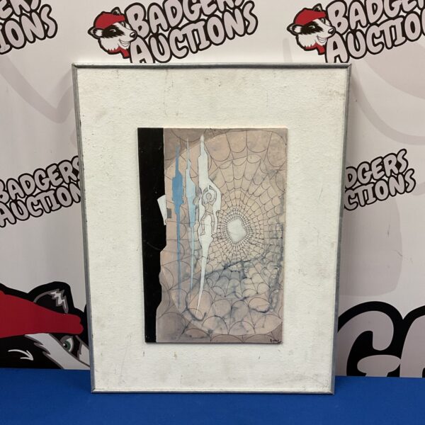 Ron Wood surrealist oil painting with figures on board.