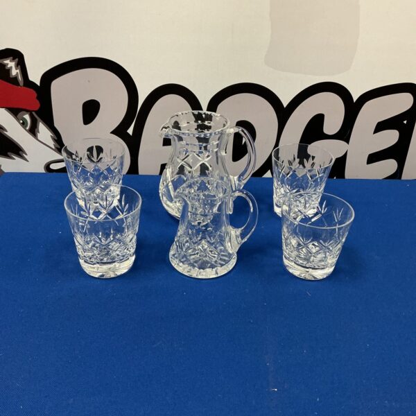 Royal Doulton whiskey tumblers and water jugs set, vintage glassware.