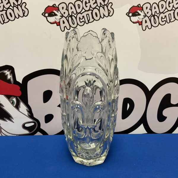 Vintage Czech glass Rudolfova Sigurd vase with fleur de lys design.