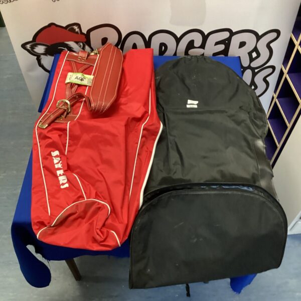 Vintage Sayers golf bags lot for collectors and enthusiasts.