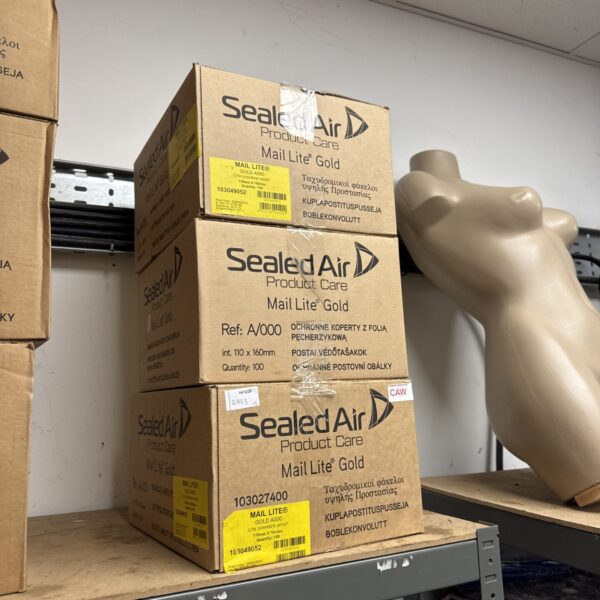 Sealed Air Mail Lite Gold jiffy bags in sealed boxes.