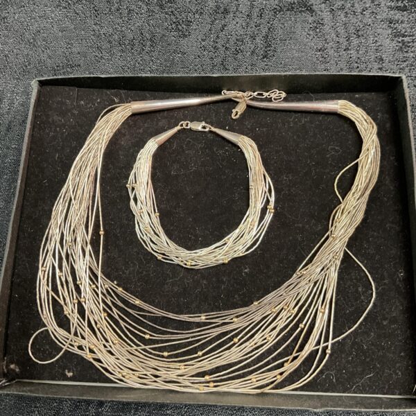 Vintage 925 silver strand necklace and bracelet set, delicate silver strands.