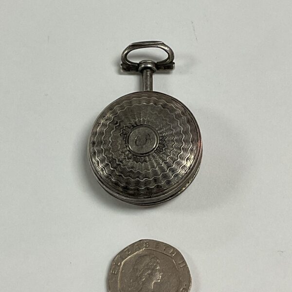 Antique silver vinaigrette fob with engraved detailing.