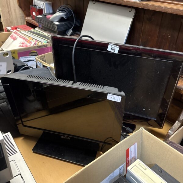 Black vintage slim TV presented for auction.