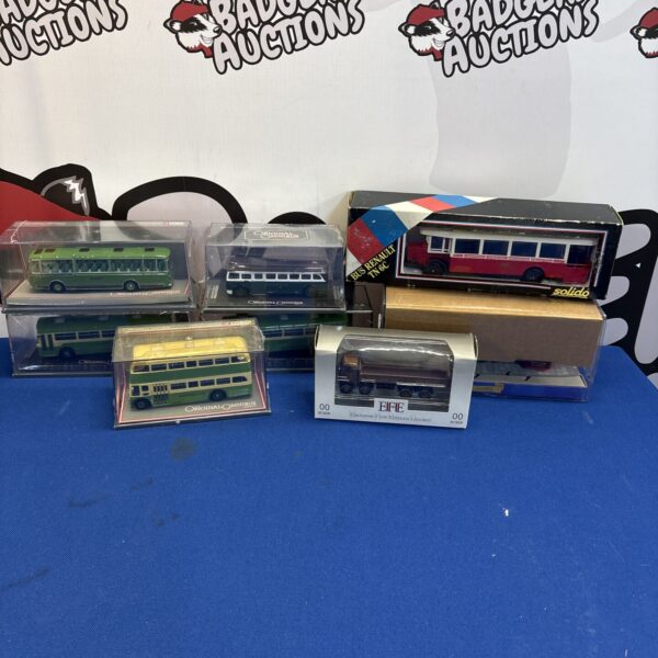 Boxed diecast model buses from Solido and Original Minibus.