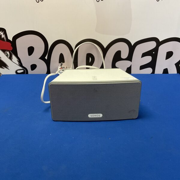 Black Sonos Play 3 wireless speaker for home audio.