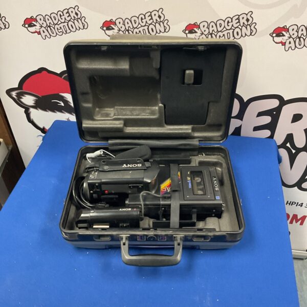 Front view of a vintage Sony Video 8 camcorder.