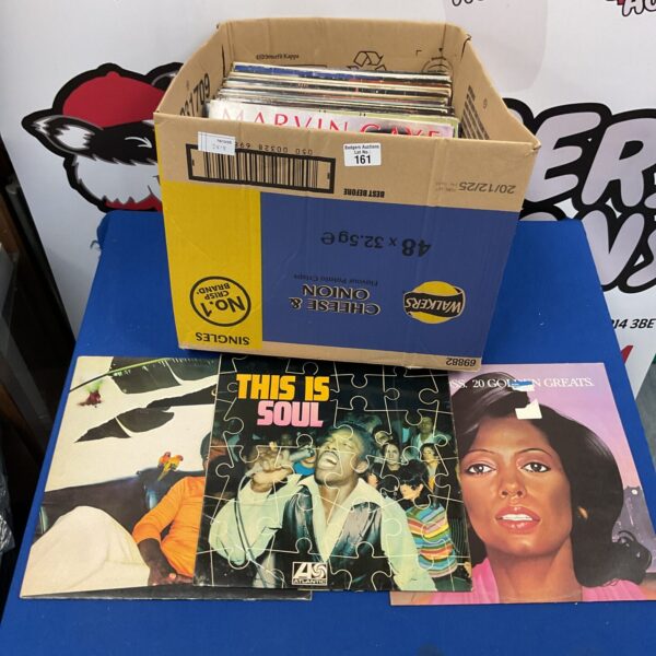 Stack of vintage soul LP records for collectors.