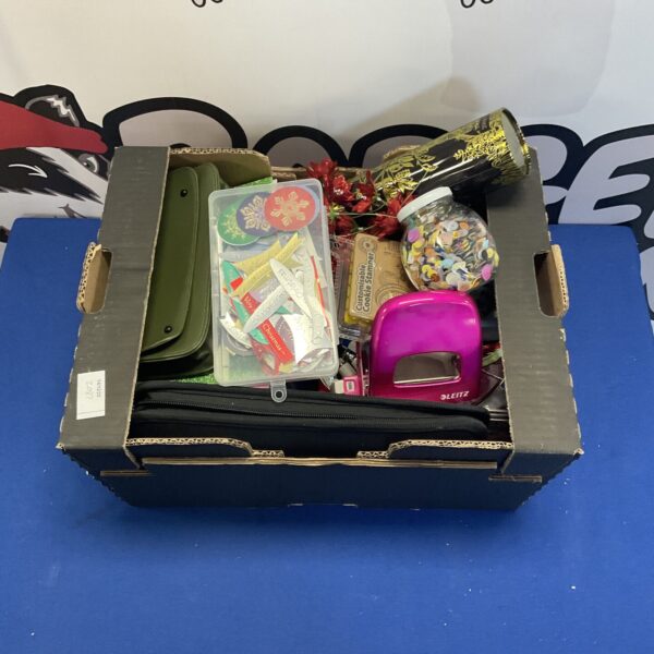 Mixed lot of stationery including notebooks and pens.