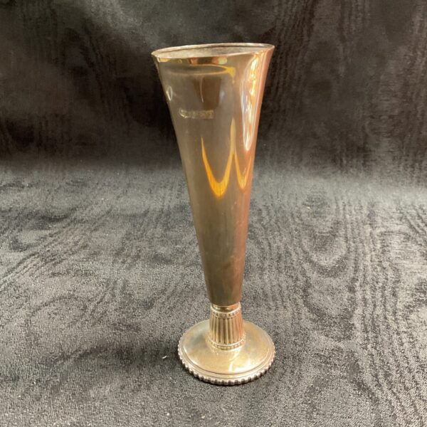Antique sterling silver trumpet vase with weighted base.