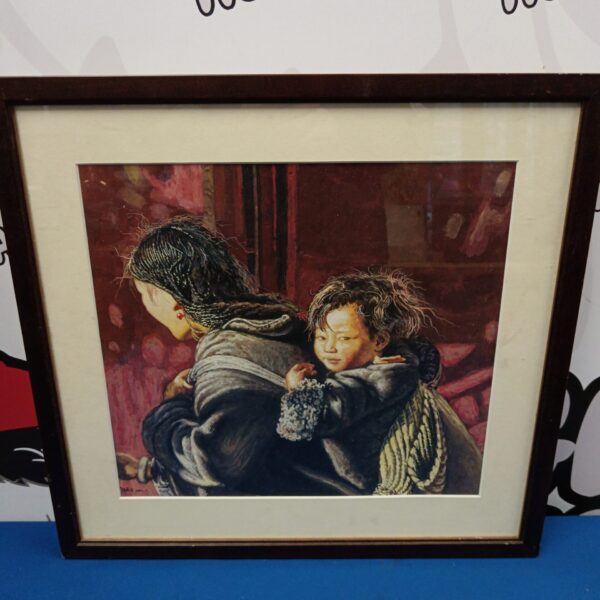Signed watercolour painting of a Tibetan mother and child.