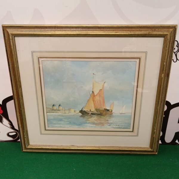 Tony Cowlishaw watercolour painting of a hay barge on the Thames.