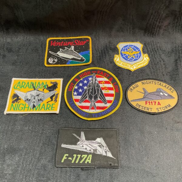 US Air Force patches featuring the F117 Nighthawk stealth fighter.