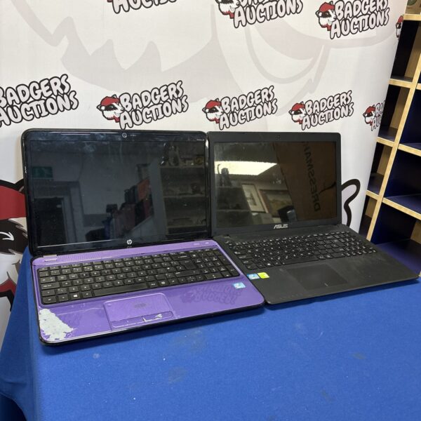 Used ASUS and HP laptops in a pair, showing wear and tear.