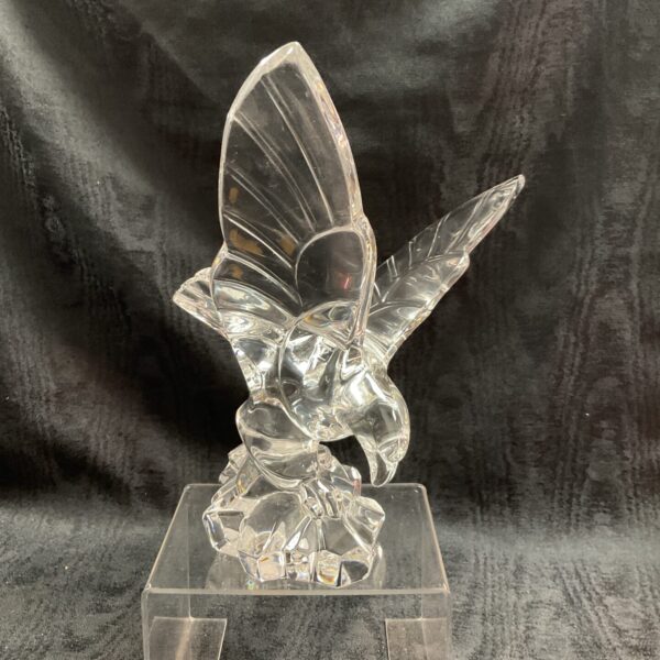 Val St Lambert crystal eagle sculpture, detailed art glass.