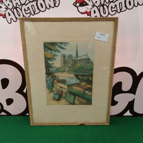 Vintage hand-coloured print of a cathedral by Victor Valery.