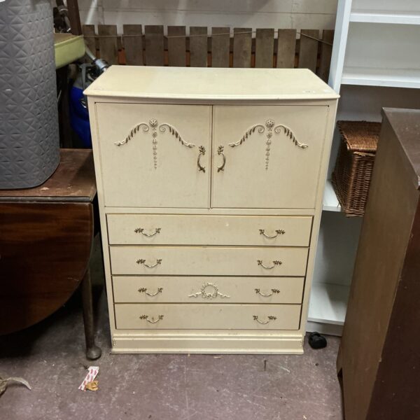 Vintage bedroom drawer unit with four drawers and a painted finish.