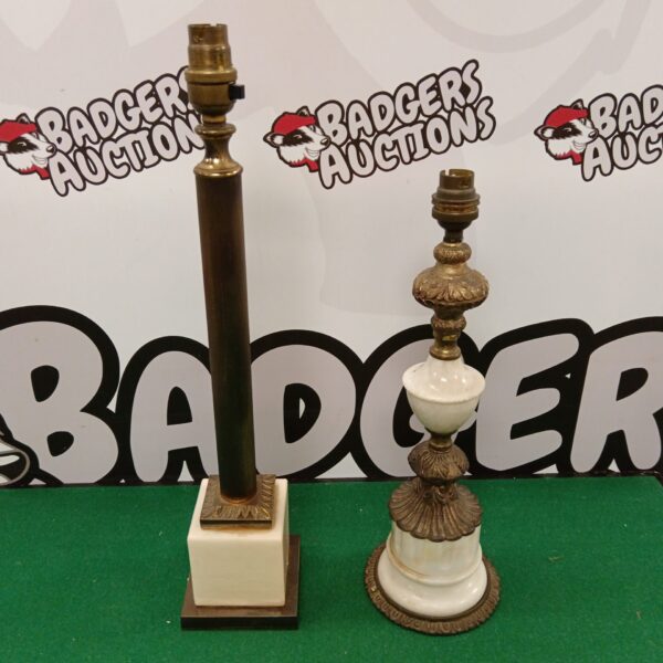 Vintage brass table lamp with cream glass shade.