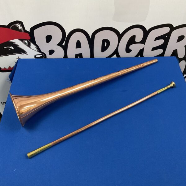 Vintage copper and brass two-piece hunt horn for collectors.