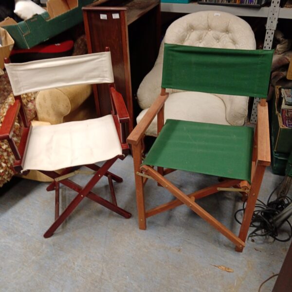 Natural wood vintage director's chair with canvas seat.